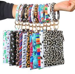 NEW PU Keychain Bracelet Wallet Woman Handbag Leather Tassel Pendant Handbag Leopard Sunflower Print Bracelet Ladies Bag Gift 14 Colours