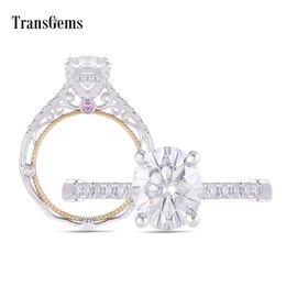 Transgems 14K White and Yellow Gold Center 2ct Oval F Color Moissanite Engagement Ring with Pink Sapphire Anniversary Gifts Y200620