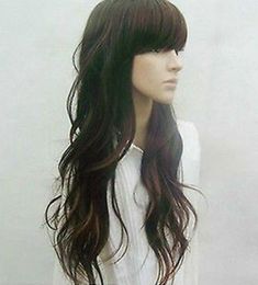 100% Human Hair New Fashion Long Dark Brown Wavy Wigs Full Wig