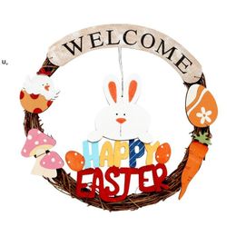 Stock Decorative Flowers & Wreaths Easter for Front Door Decor Eggs Carrot Rattan Garland Wall RRE12303