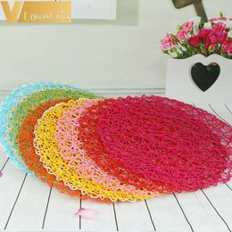 6pcs Paper Rope Mesh Round Table Placemats Home Kitchen Xmas Kids DIY Decoration Pads 38*38cm 201123