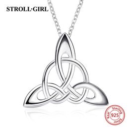 Irish Celtics Knot Pendant Chain Trinity Symbol Talisman Sign Necklace for Women 925 Sterling Silver Fine Jewellery Christmas Gift Q0531