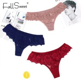 FallSweet 5 pcs lot G-String Thong Panties T Back Lace Lingerie Femmer Sexy Underwear Women Briefs Low Waist S to XL181J