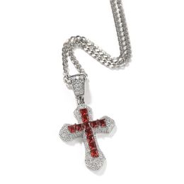 Blue Red Zircon Cross Necklace Fashion Mens Gold Necklace Hip Hop Iced Out Pendant Necklaces Jewelry