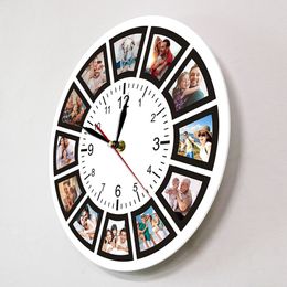 Create Your Own Custom 12 Photos Collage Instagram Custom Home Wall Clock Personalised Family Photos Printed Clock Wall Watch 201118