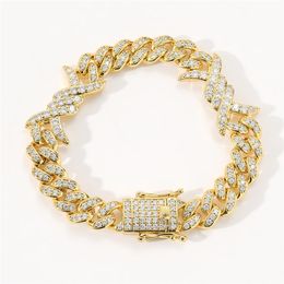 Iced Out Chain Thorns Cuban Link Chain 15mm width Gold Silver Plated Micro Paved Cubic Zircon Mens Hip Hop Jewelry Gift