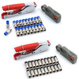 1 set Coaxial Cable Wire Stripper RG6/RG59 F Compression 20pcs Connector Tool Crimping Pliers Wire Stripping Pliers Kit Y200321