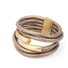 Multilayer Gold Colour Magnet Grey PU Rope Wrap Bracelet Bileklik Pulseira Feminina Bracelets For Women Wristband1200K