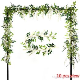 2 Pcs Artificial Flowers 6.6ft Silk Wisteria Ivy Vine Green Leaf Hanging Garland for Wedding Party Home Garden Wall Decorat