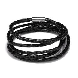 Punk 96cm Long Leather Wrap Bracelets for Men Classic Black Colour Multilayer Braided Male Bracelet Wristband Jewellery Gift