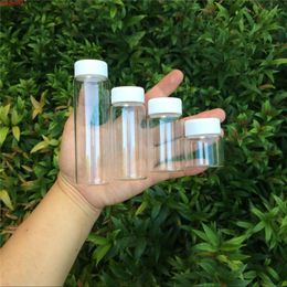 20ml 50ml 65ml 90ml Glass Bottles Plastic Cap White Screw Transparent Vials Jars 24pcshigh qualtity