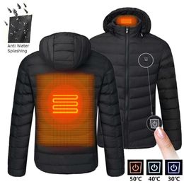 NWE Men Winter Warm USB Heating Jackets Smart Thermostat Pure Colour Hooded Heated Clothing Waterproof Warm Jackets 201026