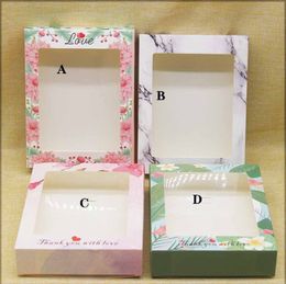 Package Box with Window DIY Handmade Gifts Box with Window Marbling Flower Pattern Kraft Candy Boxes HHA3513