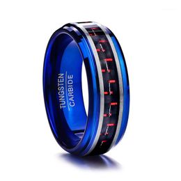 Wedding Rings Full Size 7-12 Vintage Men Inlaid Red Carbon Fibre Blue Tungsten Carbide Ring 8MM Anillos1