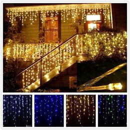 8m-48m Christmas Garland LED Curtain Icicle String Light 220V Droop 0.4-0.6m Mall Eaves Garden Stage Outdoor Decorative Lights Y201020