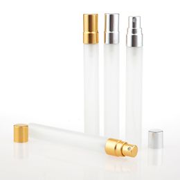Portable Mini Refillable Perfume Bottle With Spray 10ml Frosted Scent Pump Empty Cosmetic Containers For Travel with Gold Silver Black Lids