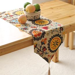 Cotton linen table runner sunflower printed kitchen table cover party wedding decoration home textile