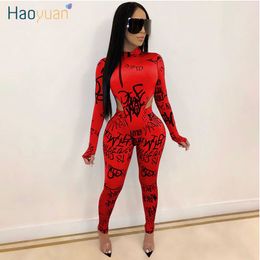 ZOOEFFBB Two Piece Set Women 2020 Fall Winter Rave Festival Clothing Bodysuit Top Pant Matching Sets Sexy Club Birthday Outfits T200702