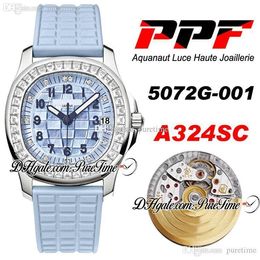 PPF 5072G-001 A324SC Haute Joaillerie Ladies Watch Womens Steel Diamond Bezel Blue MOP Dial Blue Rubber Best Edition New PTPP Puretime H8