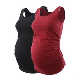 Summer Maternity T-shirt Maternity Sleeveless Vest Maternity Pregnant Clothes Loose Round Neck Solid Top Clothing M3175