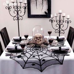 Ourwarm Halloween Party Black Lace Spiderweb Table Cloth 100cm Table Covers Window Hanging Horror Halloween Party Decoration C0125