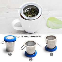 Folding Double Handles Tea Infuser with Lid Stainless Steel Fine Mesh Coffee Philtre Teapot Cup Hanging Loose Leaf Strainer WLY BH4457