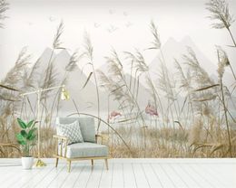 Classic Landscape 3d Wallpaper Modern Minimalist Reed Landscape Wallpaper Nordic Decoration Painting 3d Mural Wallpaper