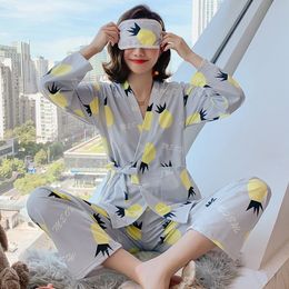 Pyjamas Sets Japanese kimono straps Woman Full Elegant Home Wear Sleep Clothing Female Pyjamas Suit with eye-patch 201113