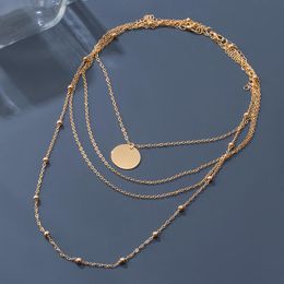 multi layered gold necklace Australia - Pendant Necklaces Bohemian Gold Color Round For Women Fashion Multi-layer Chain Necklace 2021 Trend Female Party Jewelry Gift