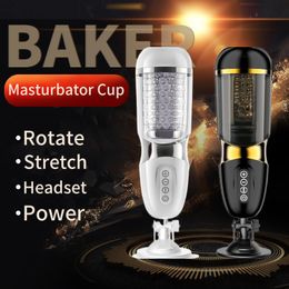 Vibrations Automatic masturbation cup Piston Rotating Sucking Male Masturbator Cup Artificial Vagina Real Pussy Sex Toys For Men 201214