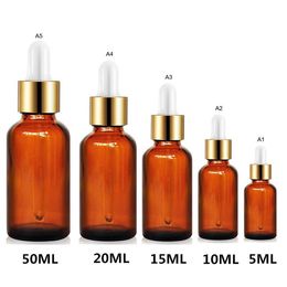 Cosmetic packaging 5 10 15 20 30 50 60 100ml amber glass perfume dropper bottle with Aluminium gold lid empty olive oi bottle for essential oil wholesale freeship