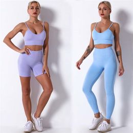 2 piece Seamless Gym Set Yoga Pants Clothing Bra Leggings Workout Shorts Sportswear Fitness Ensembles Sports Wear Women Outfits 220312