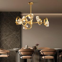 All copper Nordic living room crystal chandelier modern minimalist light luxury chandelier lighting creative dining room pendant lamps