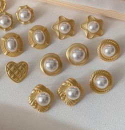 5Style 18K Gold Plated 925 Silver Luxury Brand Designers Letters Stud Earrings Geometric Famou Women Round Crystal Rhinestone Pearl Earring Ladys Wedding Jewerlry