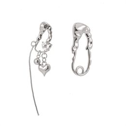 Original Design Stud Pleated Heart Long Asymmetrical Earrings Women's Niche Fashion Trend All-Match Jewelry Accessories