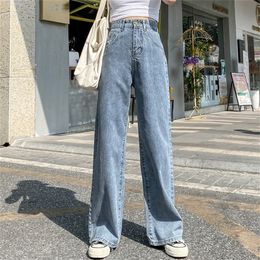 Calça jeans de alta cintura feminina lazer lazer calças de pernas de moda vintage calças jeans retas outono 201223