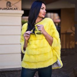 FURSARCAR Real Mink Fur Coat Genuine Leather Poncho Natural Autumn Winter Women Real Fur Luxury Clothes For Female Outerwear 201212