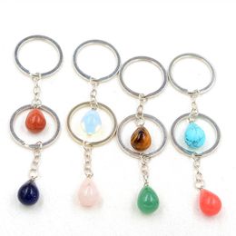 Fashion waterdrop Natural Stone Pendant Keychain Natural Quartz Stone Key Rings Pink Crystal Key Chains Accessories