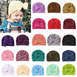 21 Colours Cute Infant Toddler Unisex Knot Indian Turban Kids Spring Autumn Knotted Bow Caps Baby Hat Solid Colour Hairband