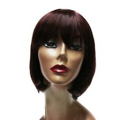 Synthetic Straight Hair Short Bob Style with Bangs Wine Burgundy Color Vera Wig