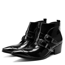 Italy Type Men Boots Botas Hombre Pointed Black Leather Ankle Boots Men zapatos de hombre Buckles Business Boots Men