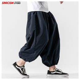 Sinicism Store Men Solid Casual Harem Pants Mens Black Breathable Trousers Male Oversize Chinese Style Pants Clothes 201217