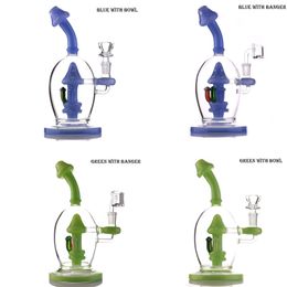 Mushroom style Glass Hookah Purple and Green Colour Smoking Pipes 8.5 Inchs Tall Recycler Dab Rigs Water Bongs With 14mm Bowl