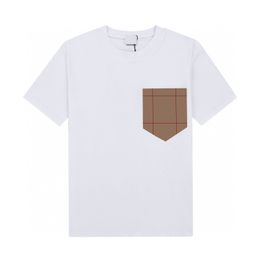 Casual Womens T-Shirt Striped Plaid Pocket Trim Blouse Fashion Breathable Simple Mens Tees Asian Size M-2XL