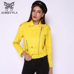 AORRYVLA Faux Leather Moto Women's Leather Jackets Yellow Ladies Leather JacketAsymmetrical Faux-Leather Jacket Spring 210201