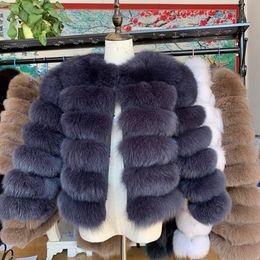 NEW Women Warm Real Fox Fur Coat Short Slim Winter Genuine Fur Jacket Fashion Outwear Luxury Natural Fox Fur Coat For LJ201201