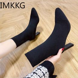 Simple fashion stretch socks boots women's high heels shoes knitting socks boots skinny women pointed autumn winter bare1