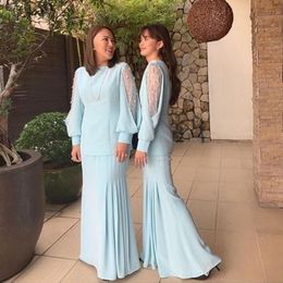 Setwell Jewel Neck Mermaid Evening Dresses Long Sleeves Pleated Chiffon Floor Length Plus Size Prom Party Gowns