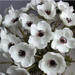 Wedding Flowers Real Touch White Anemones PU Artificial For Bouquet Table Centrepieces Natural PU