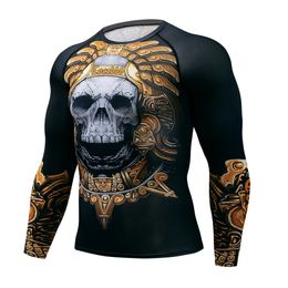 Mens Fitness T Shirt Quick Dry Compression Sport T Shirt Men Running Gym Tops 3D Skull Print T Shirt MMA Aztec SPARTA LJ200827205O